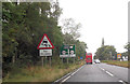 Warning signs for crossroads at Croft Lane