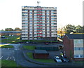 Hillview multi-storey block viewed from Shakespeare Crescent, Newport