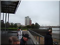 View of a tower block from the Thames Path