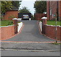 Public footpath through a house driveway, Upper Cam