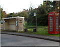 Bus shelter, bench and red phonebox, Cam