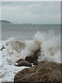 SZ2991 : Milford on Sea: a wave hits a groyne by Chris Downer