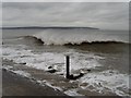 SZ2991 : Milford on Sea: breaking wave and Isle of Wight view by Chris Downer
