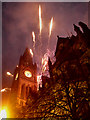 SJ8398 : Manchester Town Hall, Olympic Fireworks by David Dixon