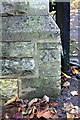 Benchmark on gatepost at entrance to Wolvercote Cemetery