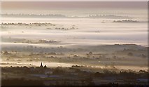 SO7937 : Castlemorton church with mist over Longdon Marsh by Bob Embleton