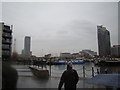 View of Wharfside Point South, Anderson House, Tower Hamlets Town Hall and towerblock on Gaselee Street from Poplar Dock