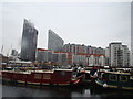 View of flats in New Providence Wharf from Poplar Dock