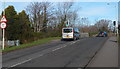 Traffic lights control the flow of traffic across Marlas Road railway bridge, Pyle 