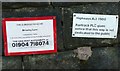 Signs on the railway bridge, Brearley Lane