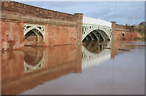 SO8352 : Floodwater around Powick Bridge by Philip Halling