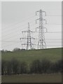 Pylons in field close to Aston Fence School