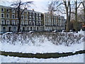 Oakley Square Gardens in snow and original terrace