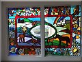 SS9238 : Stained glass window in village hall at Wheddon Cross by David Smith