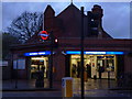 Southfields Underground Station at dusk