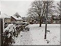 Snowy NW corner of Pilton Vale, Malpas, Newport