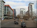 View of apartments on Western Gateway and the Crowne Plaza from the top deck of a DLR replacement bus