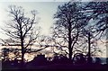 Castle Huntly and a cross stone at sunset