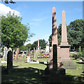 Three pink granite obelisks in view, Witton Cemetery