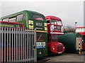 Routemaster buses in garage in Water End