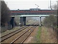 Wilkinson Street railway bridge and a tram