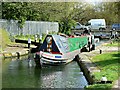 TL0604 : Narrowboat leaving the lock, Nash Mills Lane, Hemel Hempstead by Brian Robert Marshall