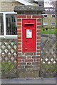 GR letter box in benchmarked brick pillar, Halse Road