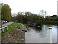 Narrowboat approaching Sunbury Lock