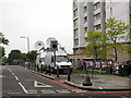 Outside broadcast vans on Rectory Place