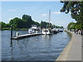 Boats moored on the Thames alongside Queen?s Promenade, Kingston