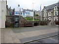 Public phone box and war memorial, Eyemouth