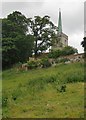 Widford church, seen from below