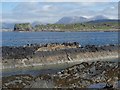 NG5911 : Rocky shoreline and ruined castle, Ob Ghabhsgabhaig by Andrew Hill