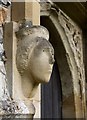 Sculpture by Henry Moore at Much Hadham church: the queen (2)