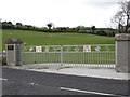 Loyal Orange Order symbols on the eastern gate of the Rathfriland LOL No 3 Memorial Grounds