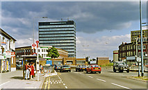 TQ4388 : Approaching Gants Hill station on Eastern Avenue, 1993 by Ben Brooksbank