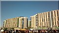 View of flats in the Olympic Village from the green at the back of the Velodrome