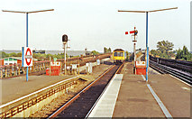 TQ1483 : Greenford station, with DMU leaving, 1991 by Ben Brooksbank