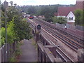 TQ2487 : Train approaching the bridge on Woodstock Road (1) by David Howard
