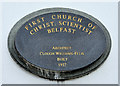 J3372 : Clough Williams-Ellis plaque, Belfast by Albert Bridge