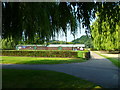 Looking over the bowling green to the clubhouse