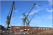 NS3075 : Cranes & Offices, Inchgreen Dry Dock, Greenock by Leslie Barrie