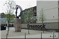 Egeria the Wood Nymph, Greenock Sign and Tesco Trolley, at the junction of West Blackhall Street and Dalrymple Street, Greenock