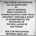 Titanic Quarter - Titanic Keel Laying Centenary Plaque