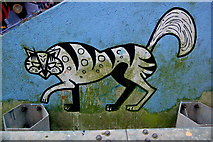 J3473 : Belfast City Centre - Colourful Graffiti (Cat) under East Bridge Street by Joseph Mischyshyn