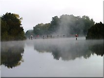 SU7575 : Danger in the mist above Sonning Lock by Christine Johnstone