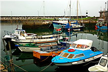 D2818 : Antrim Coast - Carnlough Harbour - Boats moored near Harbour Entrance by Joseph Mischyshyn