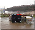 ST1266 : Recycling bins at the edge of Jackson's Bay, Barry by Jaggery