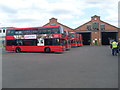 TQ1471 : Fulwell Bus Depot with a row of buses by David Hillas
