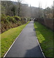 Footpath to a river footbridge in Cwmavon